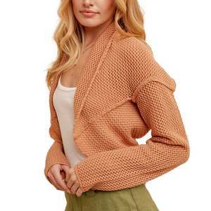 Hem & Thread Crochet Warm Tan Knit Open shrug Crocheted Bolero Soft Terracotta